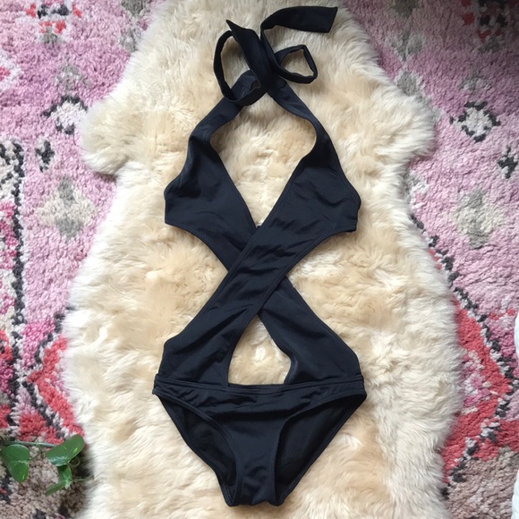 ASOS Halter Cross Wrap Front Swimsuit Halter Plung - Picture 5 of 6